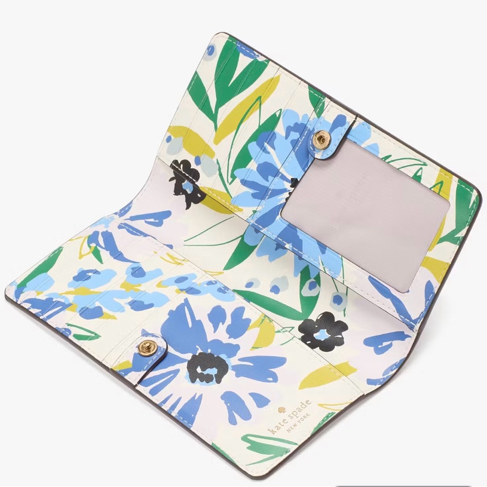 Kate Spade Madison Slim Bifold Wallet - 11 Card Slots! Lavender & Floral Print.